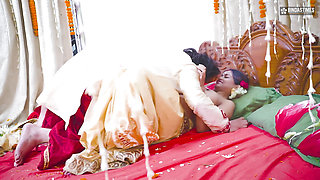 Desi Newly Married StarSudipa Fucked by a thief Infront of husband and turns into a Hardcore Threesome ( Hindi Audio )