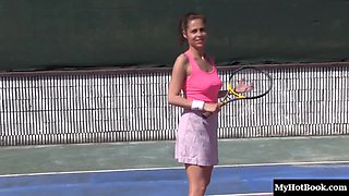 Tennis court blowjobs and pussy pounding for lovely hotties