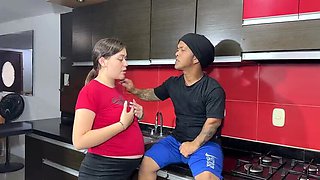 Julianaburning's Horny Pregnant Stepsister Fucks Me in Kitchen for Food - Anal & Big Tits