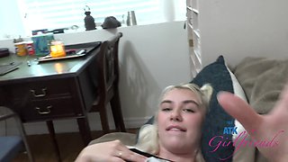 Smoking fetish - blonde slut jerking her boyfriend's dick while having a cigarette