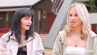 German Lesbian Amateurs Nina J and Lindsey Cruz Lick Pussy with Cream and Fruit Fingering