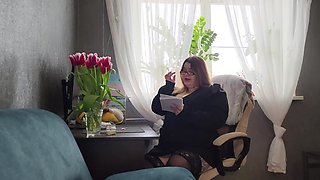 BBW sexologist in lacy stockings helped a patient cum on her huge ass and in her pussy