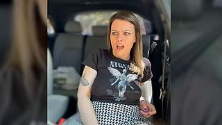 Masturbating in her car with vibrator plus dildo
