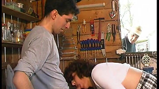 Hairy Mature Cougar Gets Banged and Facialized by the Young Gardener and Papy