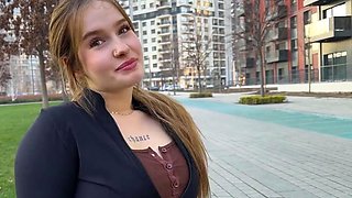 Hot babe with perfect big boobs taking shower