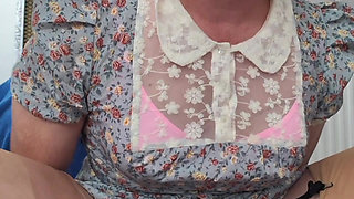 Granny tranny Holly riding a BBC dildo and cums in her chastity cage