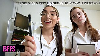 Trio hot therapists take turns bouncing up and down on lucky patient's boner