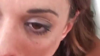 Hot brunette Eva Long POV deepthroat blowjob and cum swallow