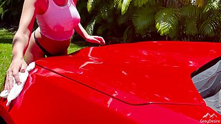 Pregnant Babe Car Wash: Getting Wet & Wild Outdoors - Grey Desire