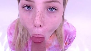 Cute Freckled Teen sucking stroking cock at audition