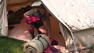 Old DILF anal fucks cute boy scout at campsite!