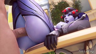 Widowmaker gets her legs spread on a table and fucked hard