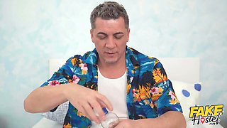Faux hostel - young backpacker swallows exclusive potion which makes her tits get larger big!