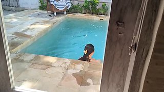 Asian Step Sister Naked Pool Fun - Hot Teen Masturbates Outdoor