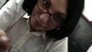 Brunette Girl in Glasses Giving a Handjob in POV Video