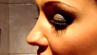 Hot Aletta Ocean gets both holes pounded by one huge dick in a public restroom
