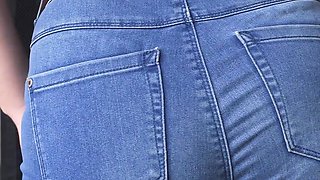 Blue Jeans Ass Tease in Full Back Panties