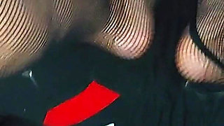 Horny Wife in Nylons Gives Handjob and Footjob to Stranger in the Car
