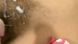 After Enjoying the Beach with My Stepson, We Go to the Hotel to Masturbate and He Cums on My Hairy P