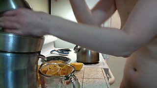 Juicy Babe With Squeezable Cheeks Squeezes Some Oj Naked In The Kitchen Episode 30