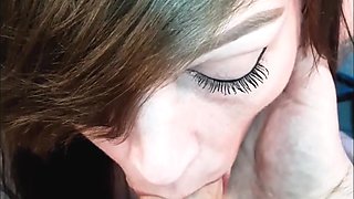 Amateur Brunette Wife Gives POV Blowjob to a Mature Big Cock