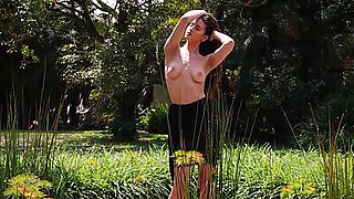 Sexy teen Megan Blake showed her perfect natural big tits during posing