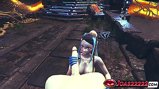 Nessa 3D Hentai Animation - Busty Girl in Sexy Bodysuit and Blue Latex Gloves Delivers Fetish Handjob Service Cumshot