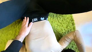 Step sister practices jumping on dick Takes sperm in mouth