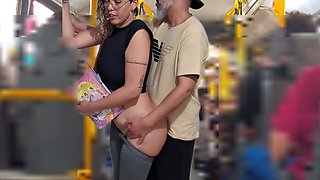 Young whore student gets fucked by an older guy right on the bus in public