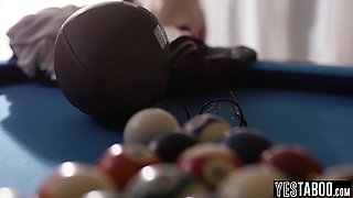 Nerdy petite teen interviews popular classmate and rides big dick