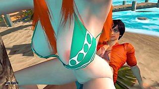 Nami relieving stress at the beach - 3D Animation by VirtualHeaven