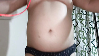 Horny stepsister walking nude in gym, pervert stepfather filming her move