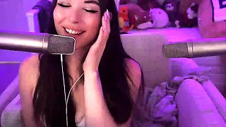 Busty curly brunette with big boobs fucks on couch