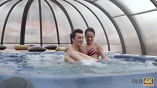 Old4k. flawless model with Perky Tits has sex with mature dude