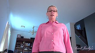 Your Step-Auntie Liz Shows You By Example How to Stroke Your Cock