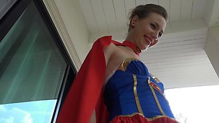 Need Your Super Sperm! - Cosplay femdom handjob by Blonde Mature mom in superwoman costume