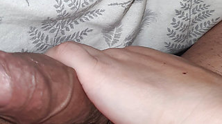 Step mom hand slip on step son dick in erection for handjob