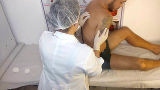 Nurse Jennifer Pimenta gets hands-on with her first patient and a big hard cock