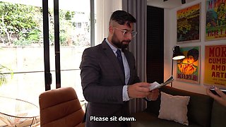Job Interview for Real Estate Agent Gets Out of Control by a Busty Redhead Seducing the Boss