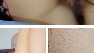 Amateur Wife Fingers in Pussy Orgasm. Latina Hairy Pussy Masturbates with Moans