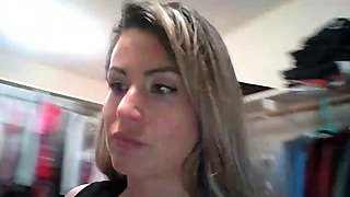 Hot babe with perfect big boobs taking shower