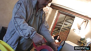 Dad lovingly takes care of his mature stepdaughter