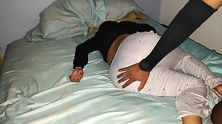 My stepson comes into the room, touches my ass, and then makes me suck his black cock.