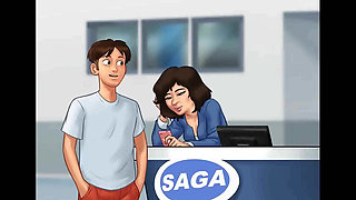 Summertime saga: Asian girl takes big cock at work ep 201