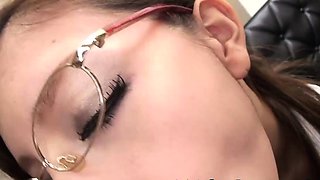 Dirty office stunner with glasses gets drenched in XXX