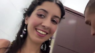 Slim Brunette Katty West Goes On a Tour With the Cum-covered Face After Hot BJ In the Public Toilet
