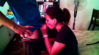 Deepthroating, swallowing that load, she guzzles it all down