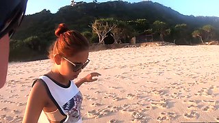 Big ass Thai amateur GF beach visit and homemade sex tape