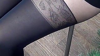 My legs are in stocking pattern pantyhose for your hot cum