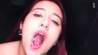 Red Head Teen Sucking Off Glory Hole Penis